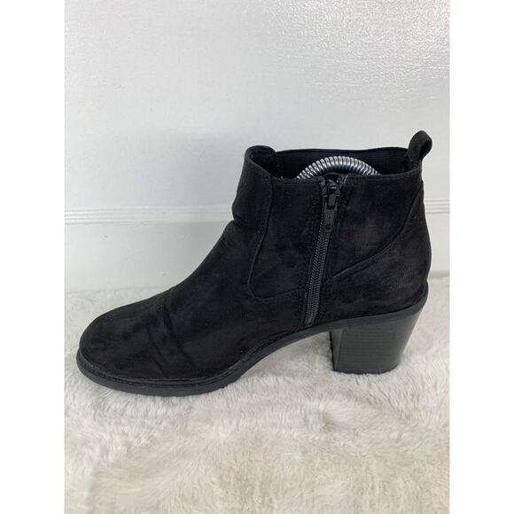 Black Faux Suede Ankle Boots Womens Size 9M With Block Heel & Side Zipper - Picture 6 of 9